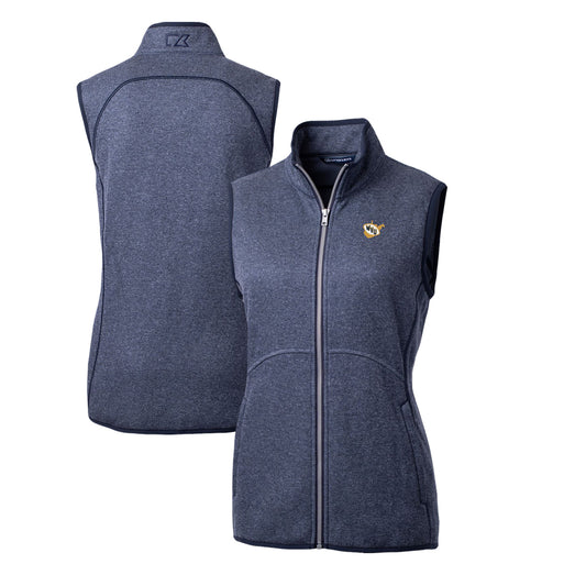 Women's Cutter & Buck Heather Navy West Virginia Mountaineers Mainsail Basic Sweater-Knit Full-Zip Vest