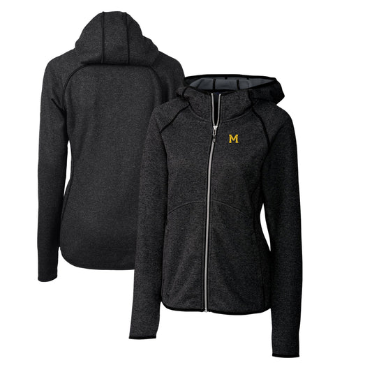 Women's Cutter & Buck Heather Charcoal Michigan Wolverines Mainsail Sweater-Knit Full-Zip Hoodie