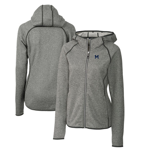 Women's Cutter & Buck Heather Gray Michigan Wolverines Mainsail Sweater-Knit Full-Zip Hoodie