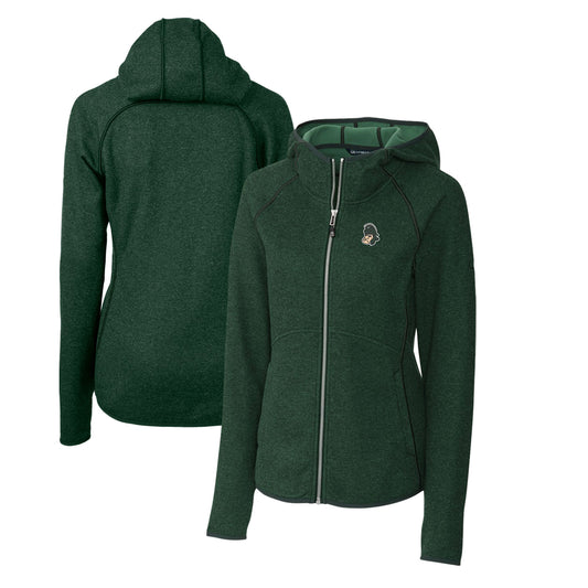 Women's Cutter & Buck Heather Green Michigan State Spartans Mainsail Sweater-Knit Full-Zip Hoodie