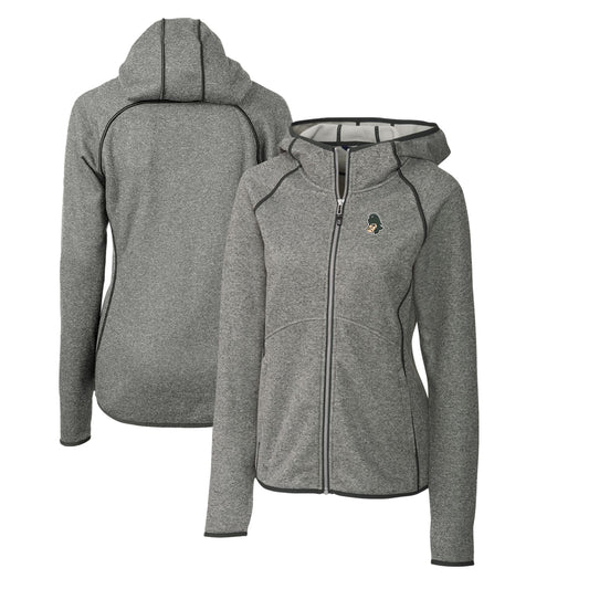 Women's Cutter & Buck Heather Gray Michigan State Spartans Mainsail Sweater-Knit Full-Zip Hoodie