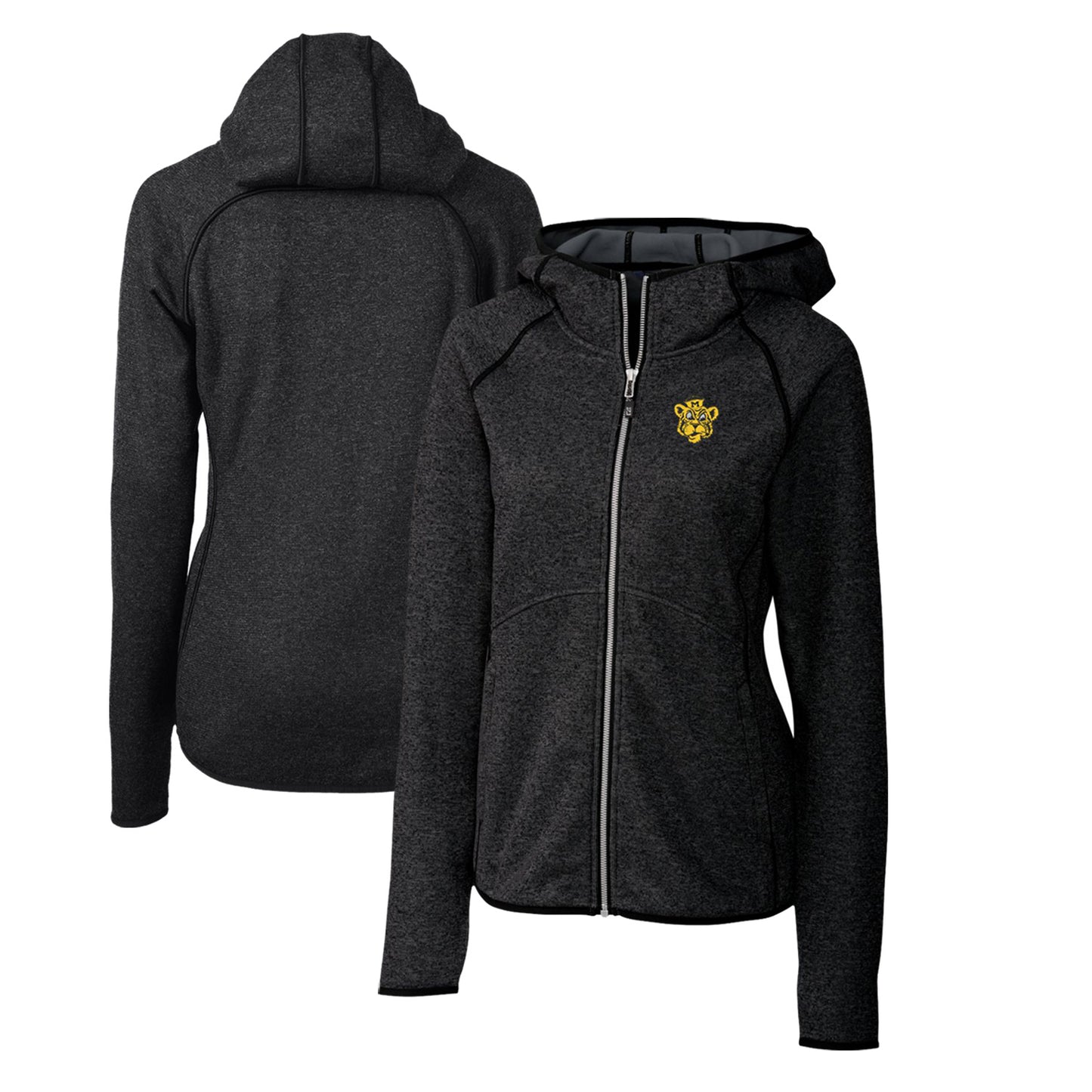 Women's Cutter & Buck Heather Charcoal Missouri Tigers Mainsail Sweater-Knit Full-Zip Hoodie