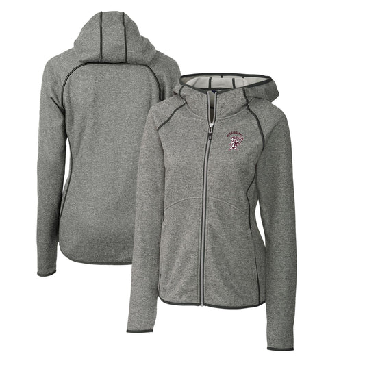 Women's Cutter & Buck Heather Gray Mississippi State Bulldogs Mainsail Sweater-Knit Full-Zip Hoodie