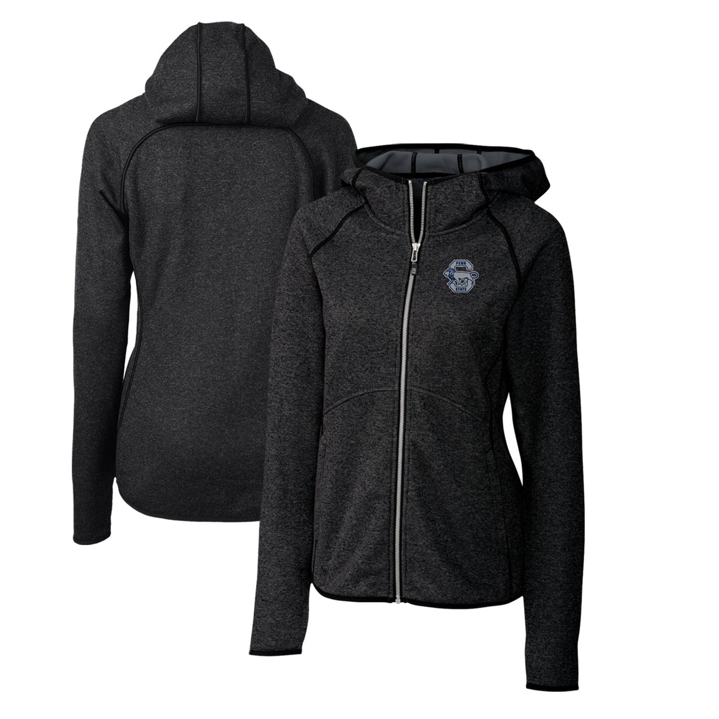 Women's Cutter & Buck Heather Charcoal Penn State Nittany Lions Mainsail Sweater-Knit Full-Zip Hoodie