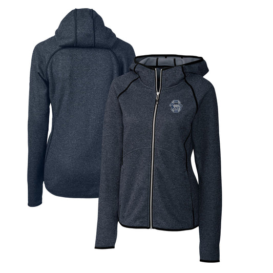 Women's Cutter & Buck Heather Navy Penn State Nittany Lions Mainsail Sweater-Knit Full-Zip Hoodie