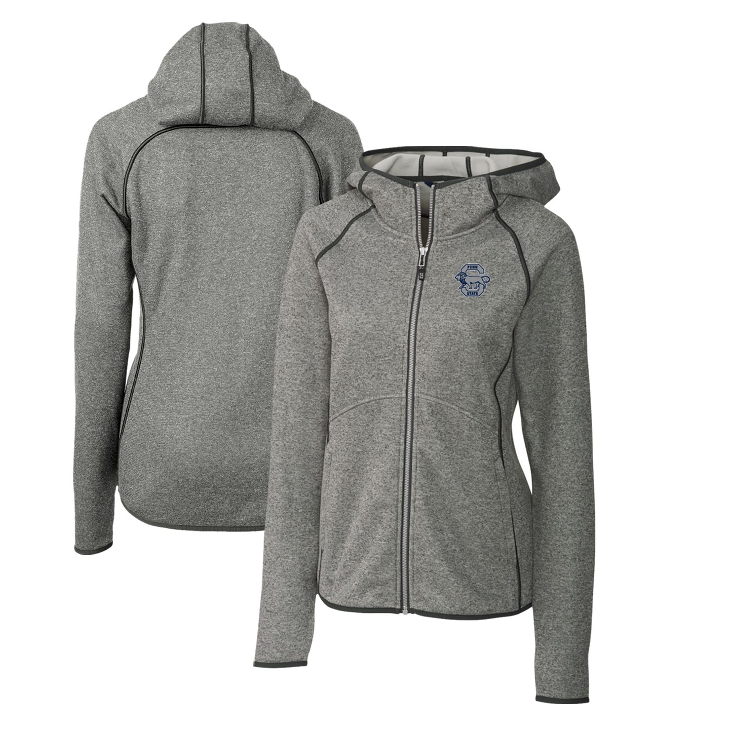 Women's Cutter & Buck Heather Gray Penn State Nittany Lions Mainsail Sweater-Knit Full-Zip Hoodie