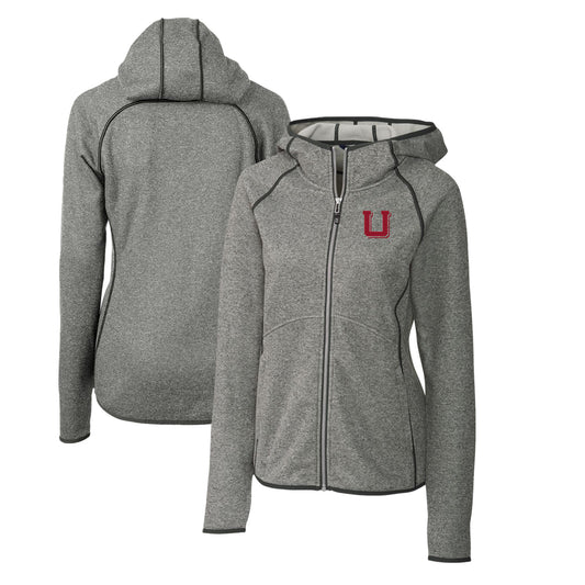 Women's Cutter & Buck Heather Gray Utah Utes Mainsail Sweater-Knit Full-Zip Hoodie