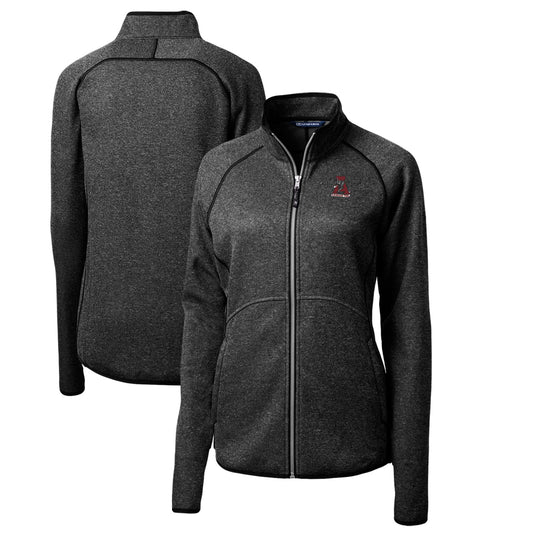 Women's Cutter & Buck Heather Charcoal Alabama Crimson Tide Mainsail Sweater-Knit Full-Zip Jacket