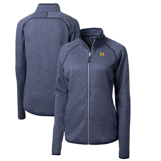 Women's Cutter & Buck Heather Navy Michigan Wolverines Mainsail Sweater-Knit Full-Zip Jacket