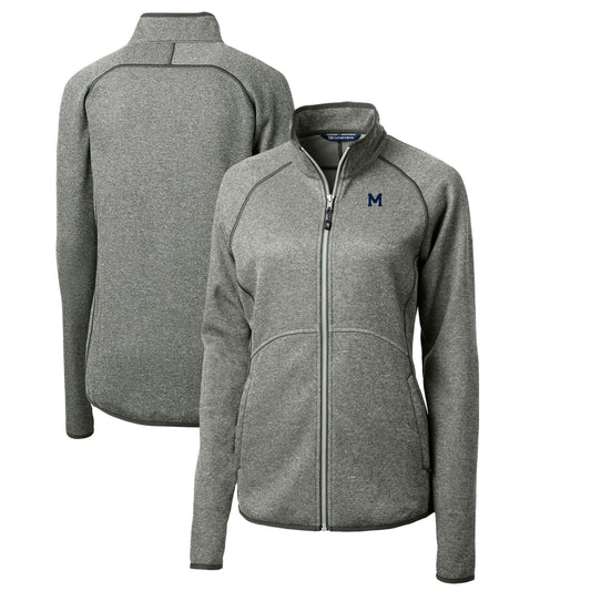 Women's Cutter & Buck Heather Gray Michigan Wolverines Mainsail Sweater-Knit Full-Zip Jacket