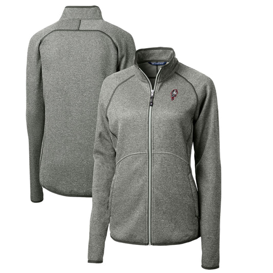 Women's Cutter & Buck Heather Gray Ohio State Buckeyes Mainsail Sweater-Knit Full-Zip Jacket