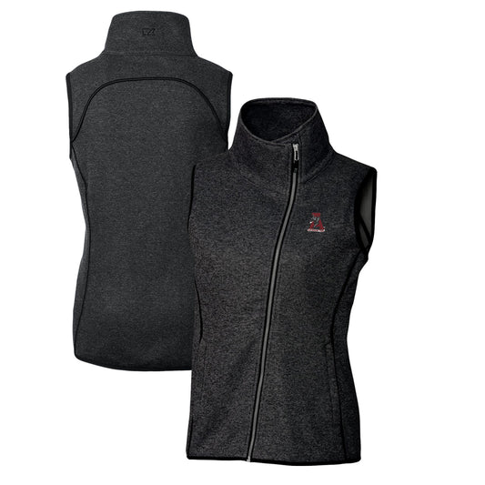 Women's Cutter & Buck Heather Charcoal Alabama Crimson Tide Mainsail Sweater-Knit Full-Zip Vest