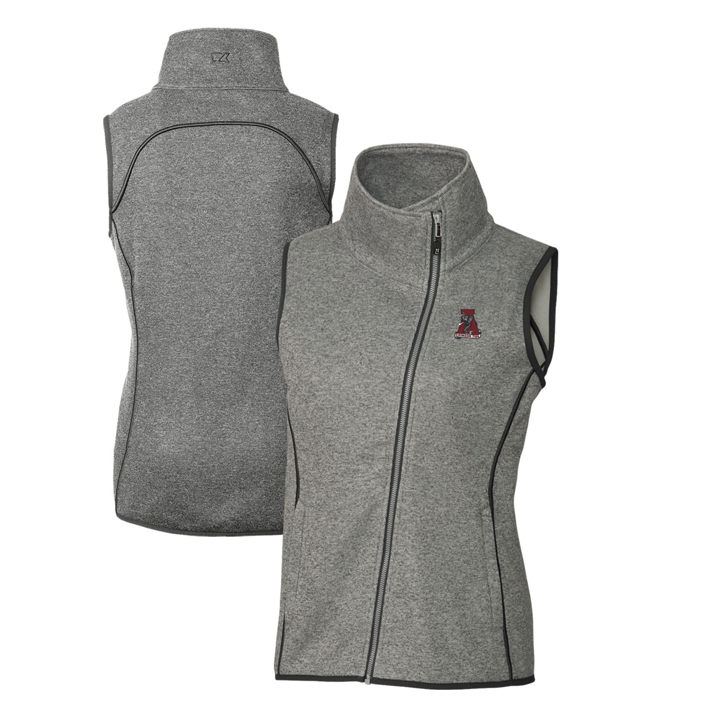 Women's Cutter & Buck Heather Gray Alabama Crimson Tide Mainsail Sweater-Knit Full-Zip Vest