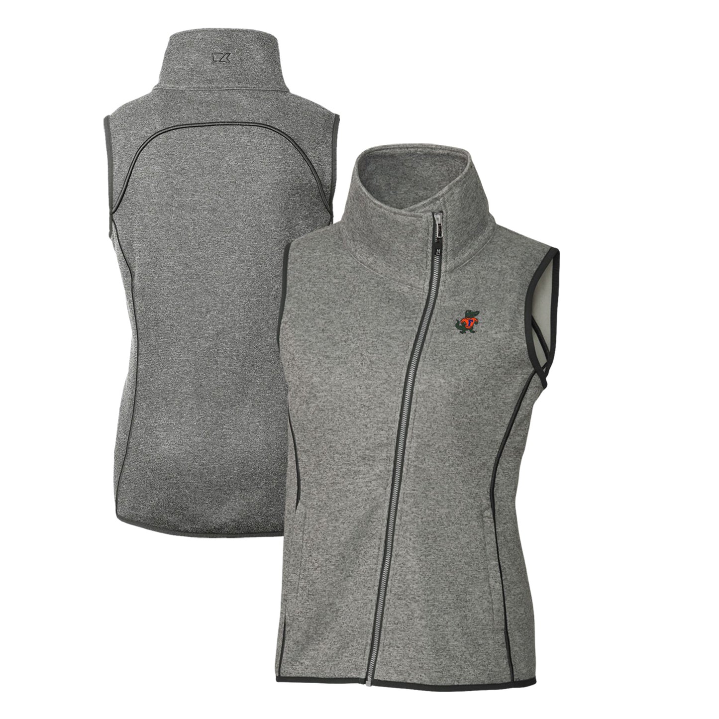 Women's Cutter & Buck Heather Gray Florida Gators Mainsail Sweater-Knit Full-Zip Vest