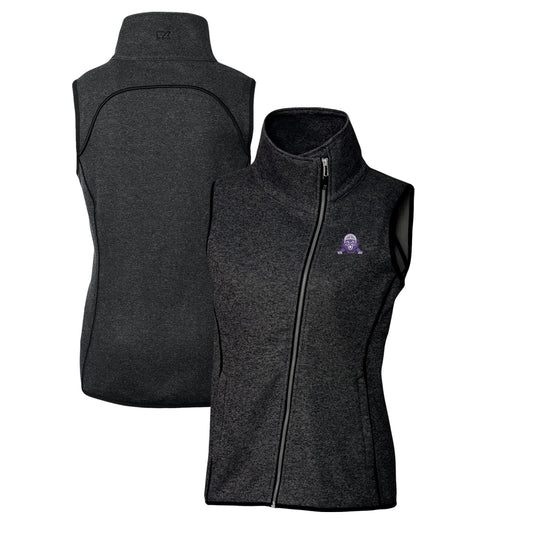 Women's Cutter & Buck Heather Charcoal Northwestern Wildcats Mainsail Sweater-Knit Full-Zip Vest