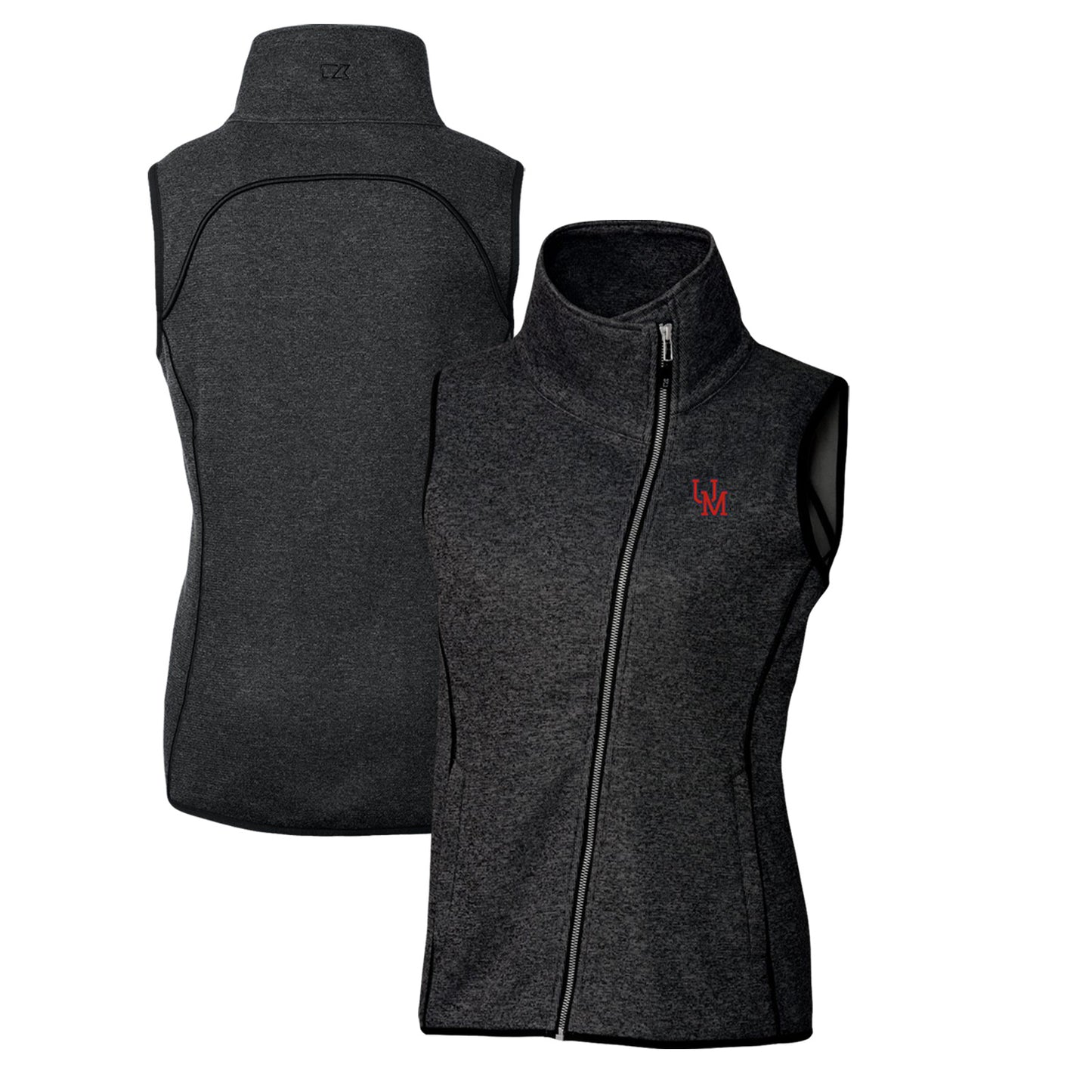 Women's Cutter & Buck Heather Charcoal Ole Miss Rebels Mainsail Sweater-Knit Full-Zip Vest