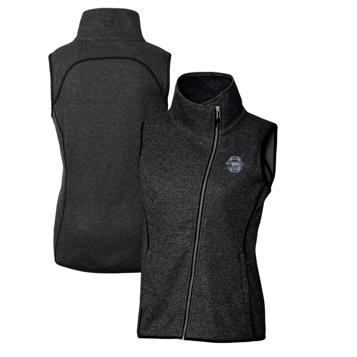 Women's Cutter & Buck Heather Charcoal Penn State Nittany Lions Mainsail Sweater-Knit Full-Zip Vest