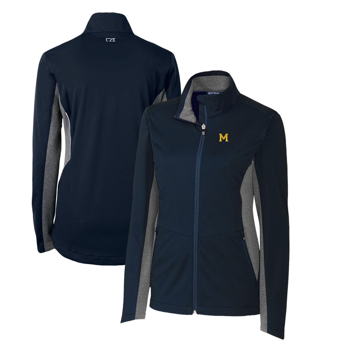 Women's Cutter & Buck Navy Michigan Wolverines Vault Navigate Softshell Full-Zip Jacket