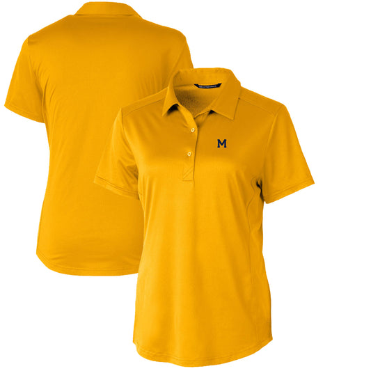 Women's Cutter & Buck Maize Michigan Wolverines Vault Prospect Textured Stretch Polo