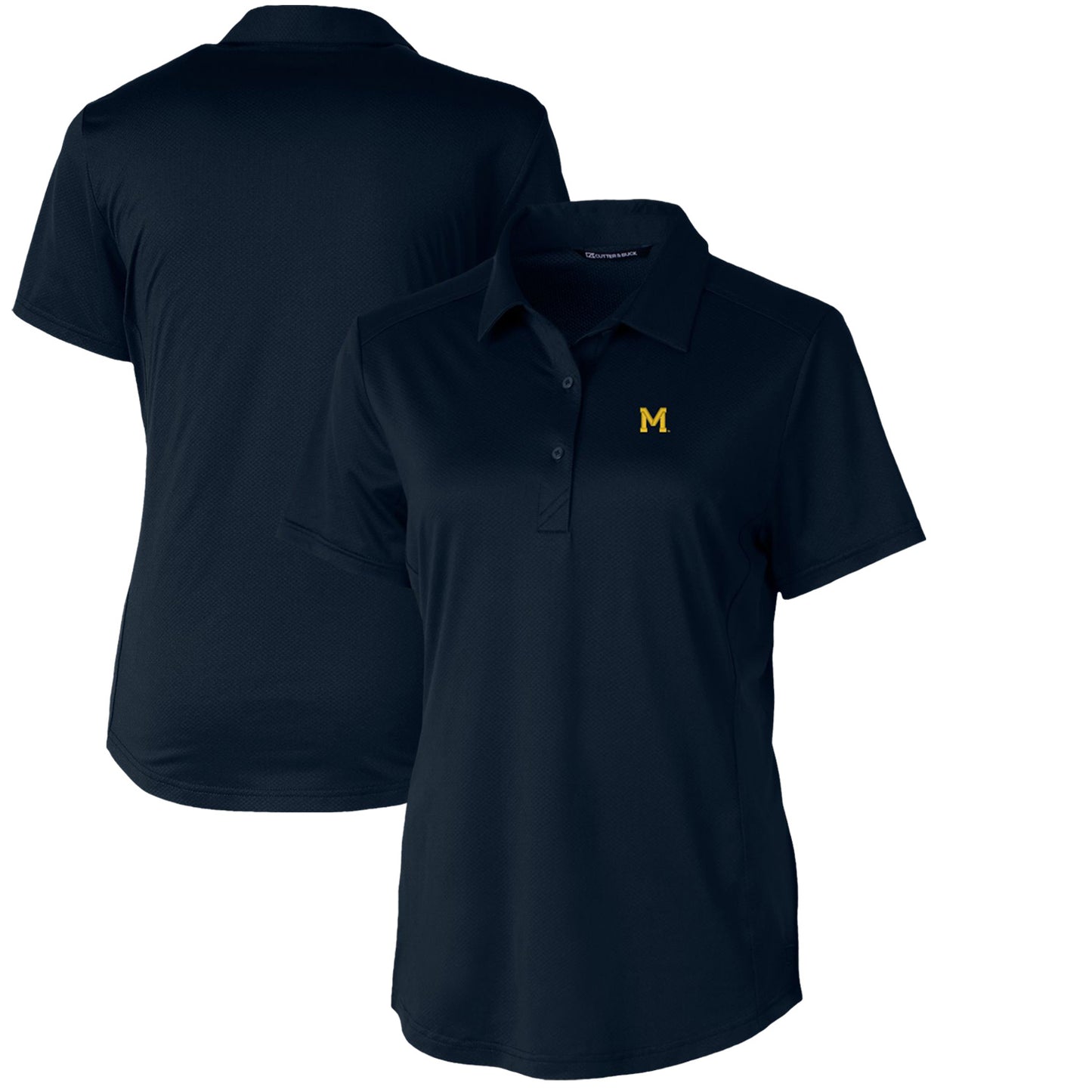 Women's Cutter & Buck Navy Michigan Wolverines Vault Prospect Textured Stretch Polo