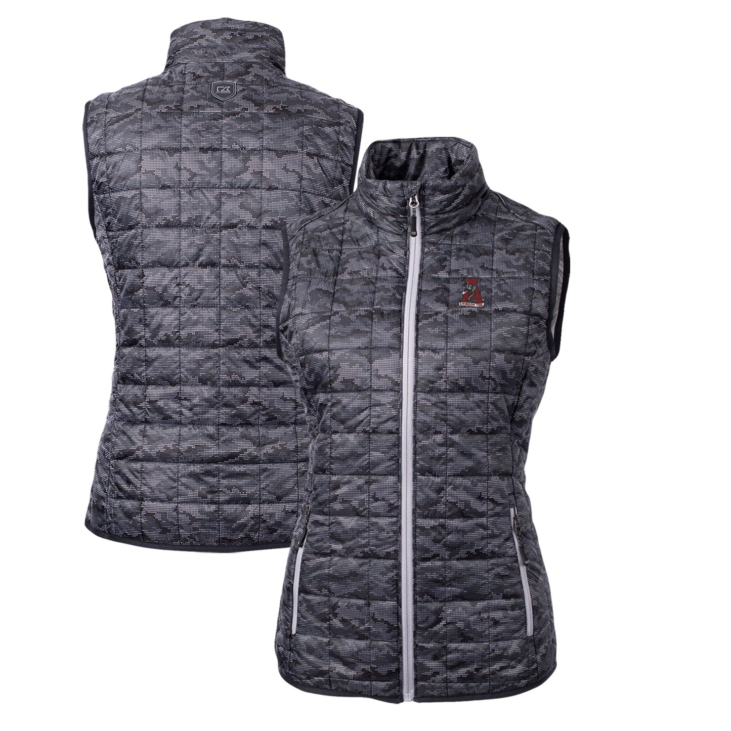 Women's Cutter & Buck Black Alabama Crimson Tide Camouflage Vault Rainier PrimaLoft Eco Full-Zip Vest