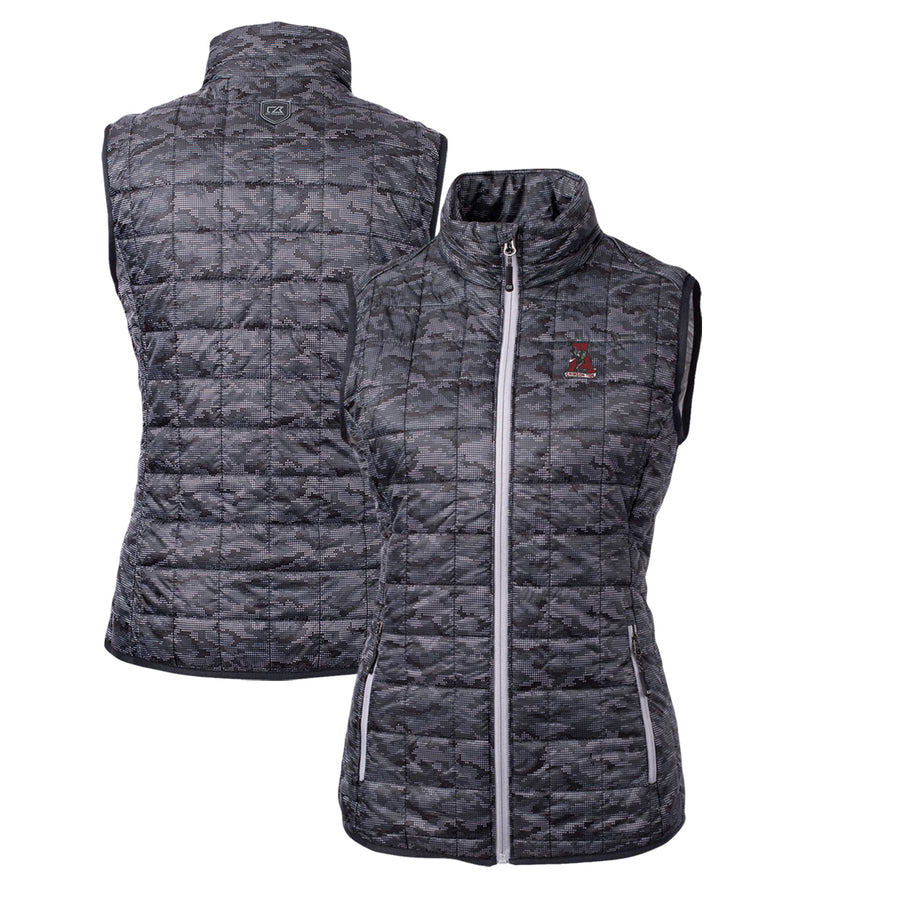 Women's Cutter & Buck Black Alabama Crimson Tide Camouflage Vault Rainier PrimaLoft Eco Full-Zip Vest