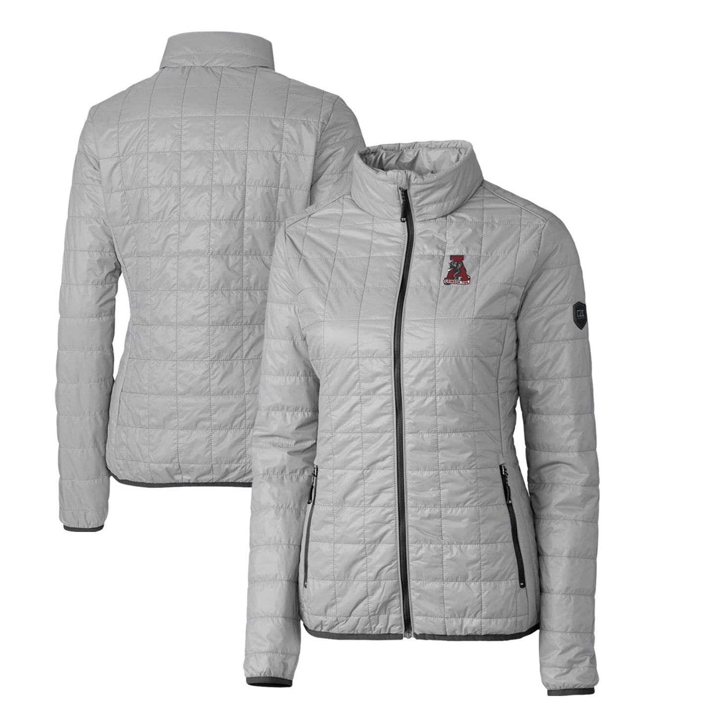 Women's Cutter & Buck Gray Alabama Crimson Tide Vault Rainier PrimaLoft Eco Insulated Full-Zip Puffer Jacket