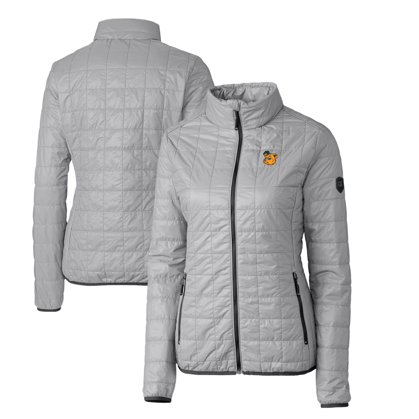 Women's Cutter & Buck Gray Baylor Bears Vault Rainier PrimaLoft Eco Insulated Full-Zip Puffer Jacket