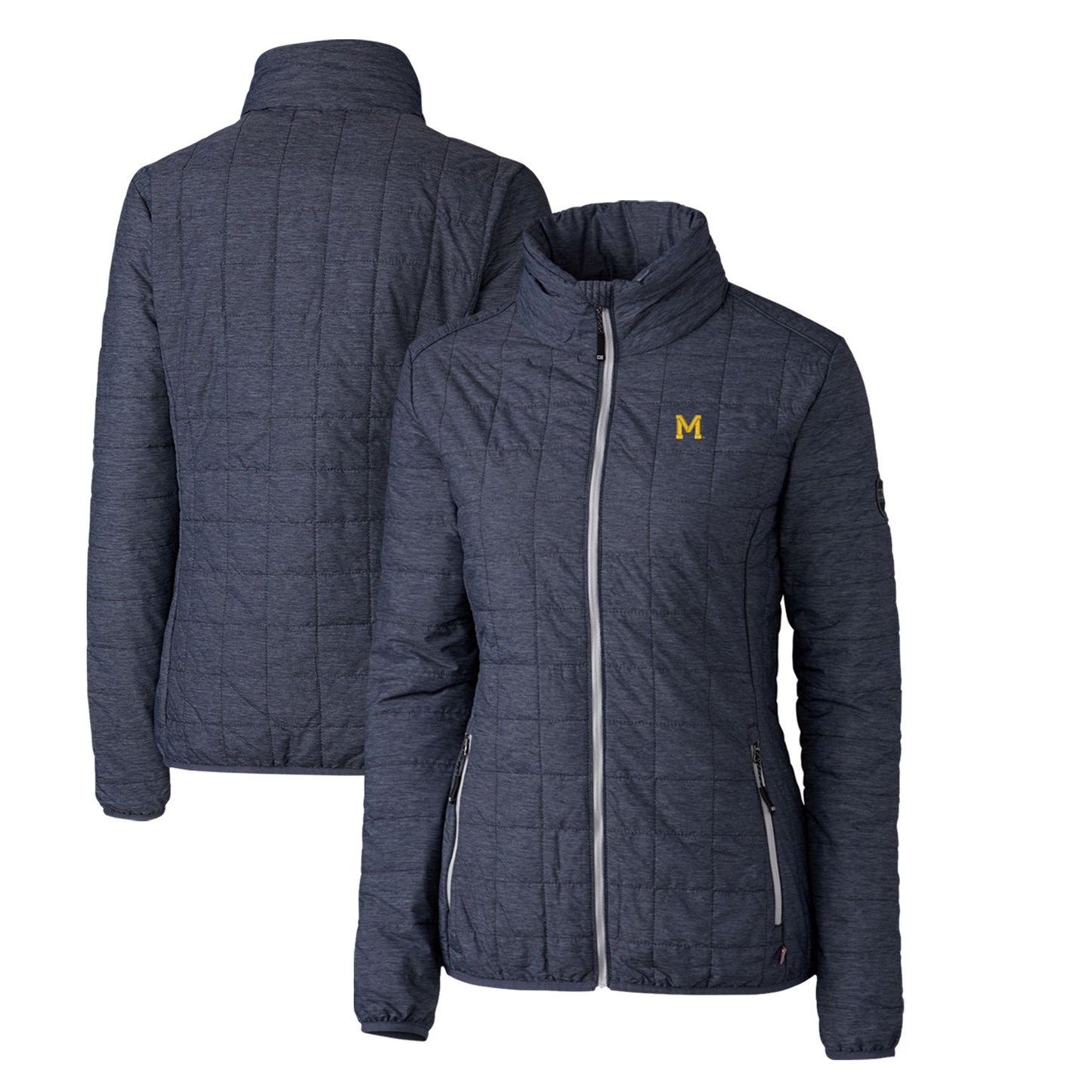 Women's Cutter & Buck Heather Navy Michigan Wolverines Vault Rainier PrimaLoft Eco Insulated Full-Zip Puffer Jacket