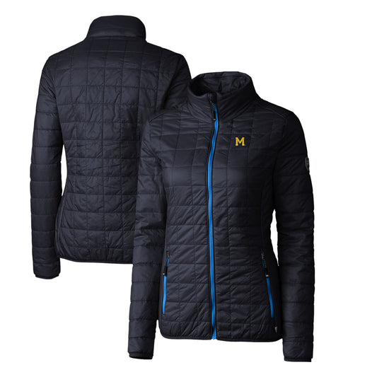 Women's Cutter & Buck Navy Michigan Wolverines Vault Rainier PrimaLoft Eco Insulated Full-Zip Puffer Jacket