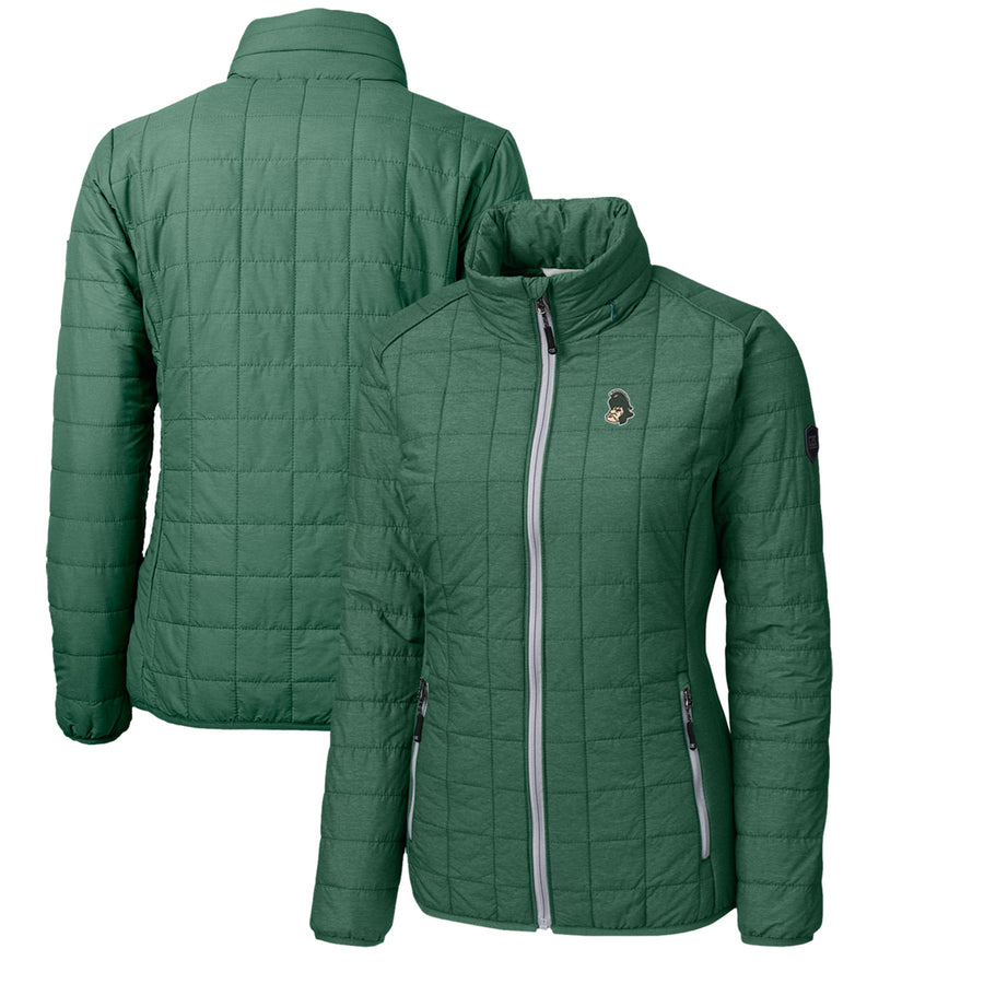 Women's Cutter & Buck Heather Green Michigan State Spartans Vault Rainier PrimaLoft Eco Insulated Full-Zip Puffer Jacket