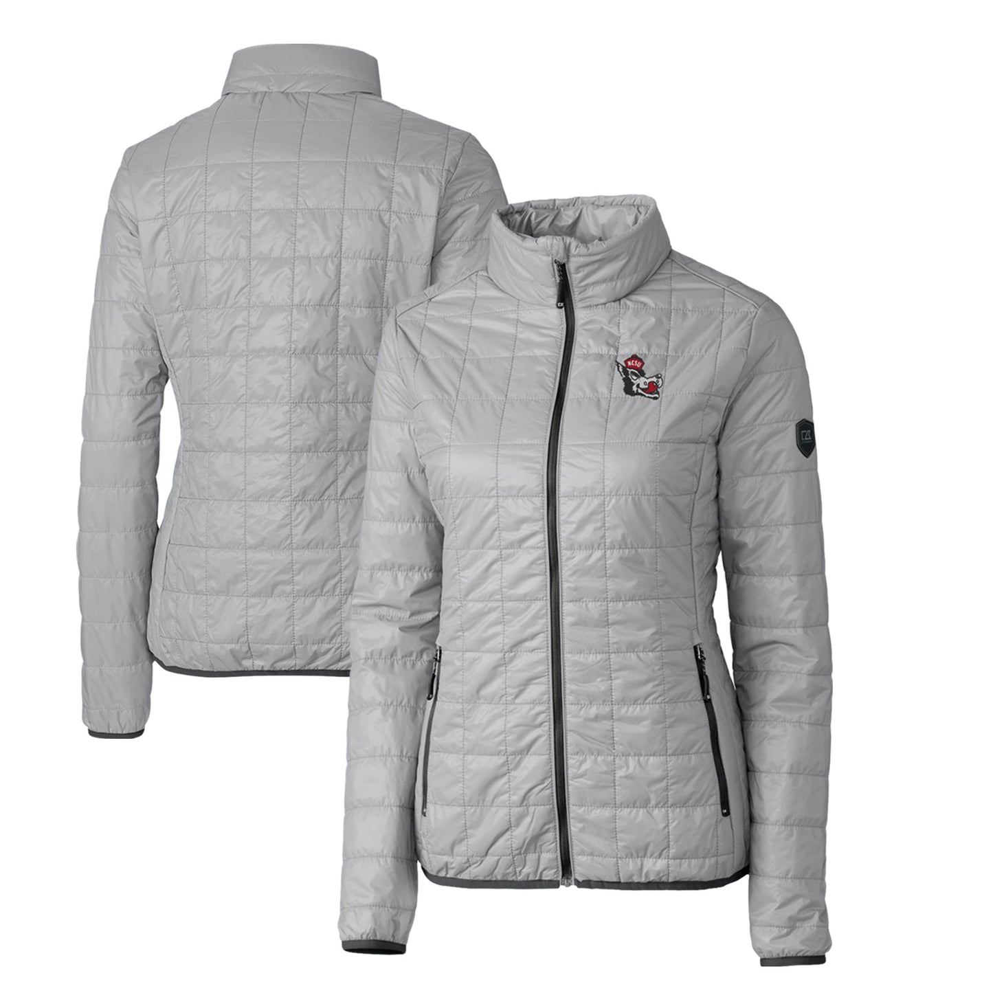 Women's Cutter & Buck Gray NC State Wolfpack Vault Rainier PrimaLoft Eco Insulated Full-Zip Puffer Jacket