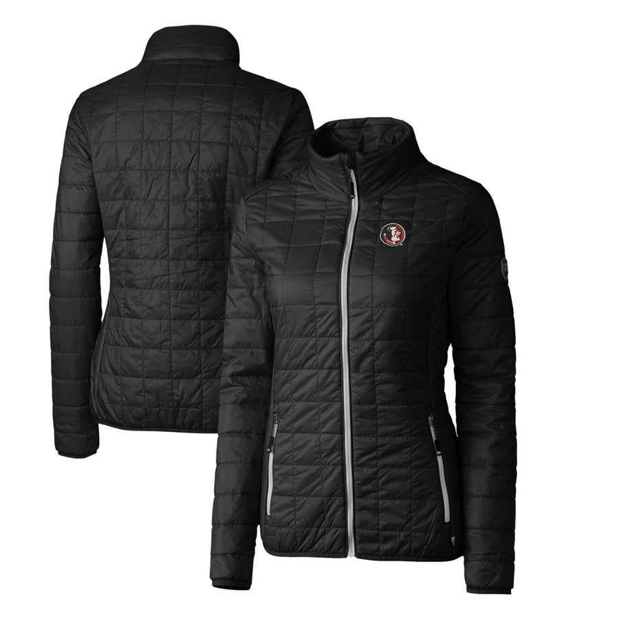 Women's Cutter & Buck Black Florida State Seminoles Vault Rainier PrimaLoft Eco Insulated Full-Zip Puffer Jacket