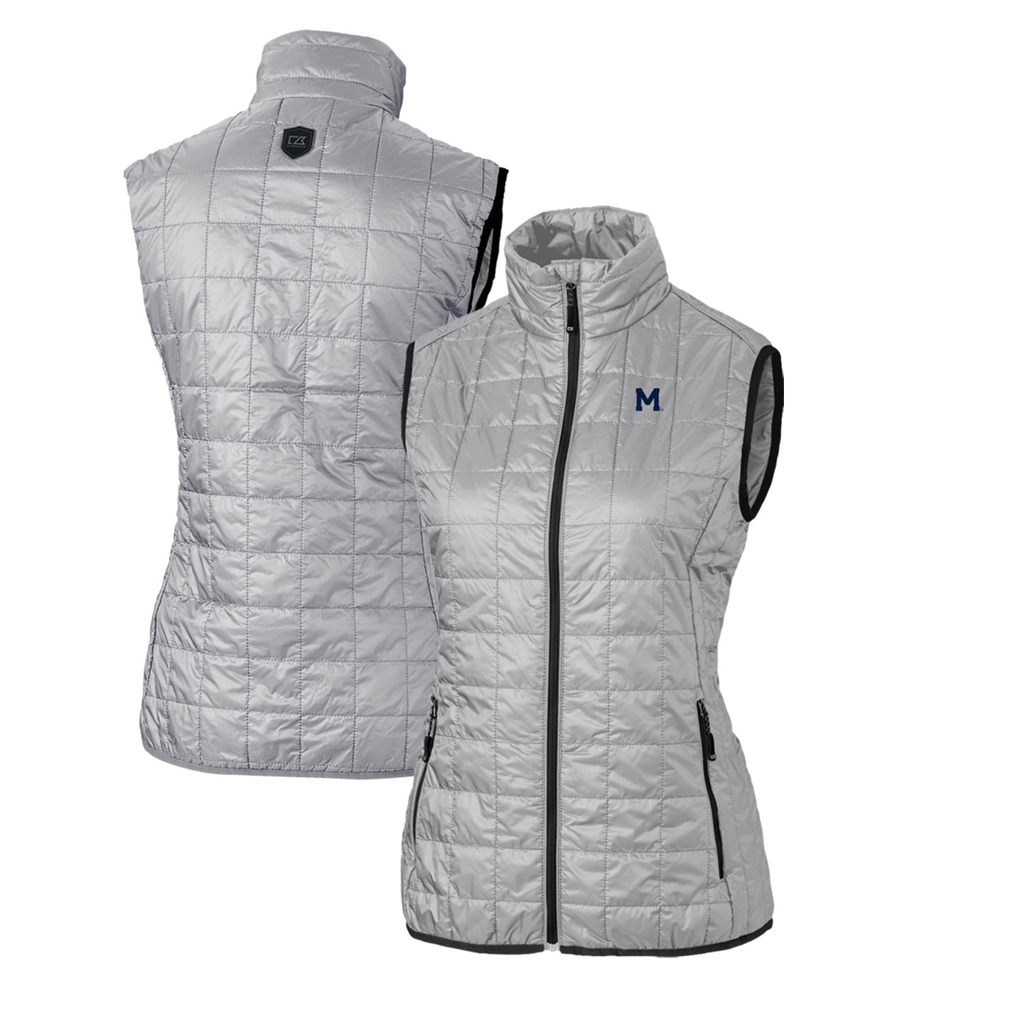 Women's Cutter & Buck Gray Michigan Wolverines Vault Rainier PrimaLoft Eco Full-Zip Puffer Vest