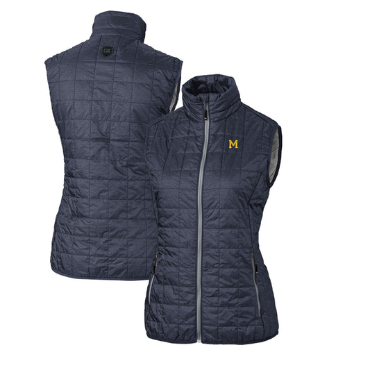 Women's Cutter & Buck Heather Navy Michigan Wolverines Vault Rainier PrimaLoft Eco Full-Zip Puffer Vest