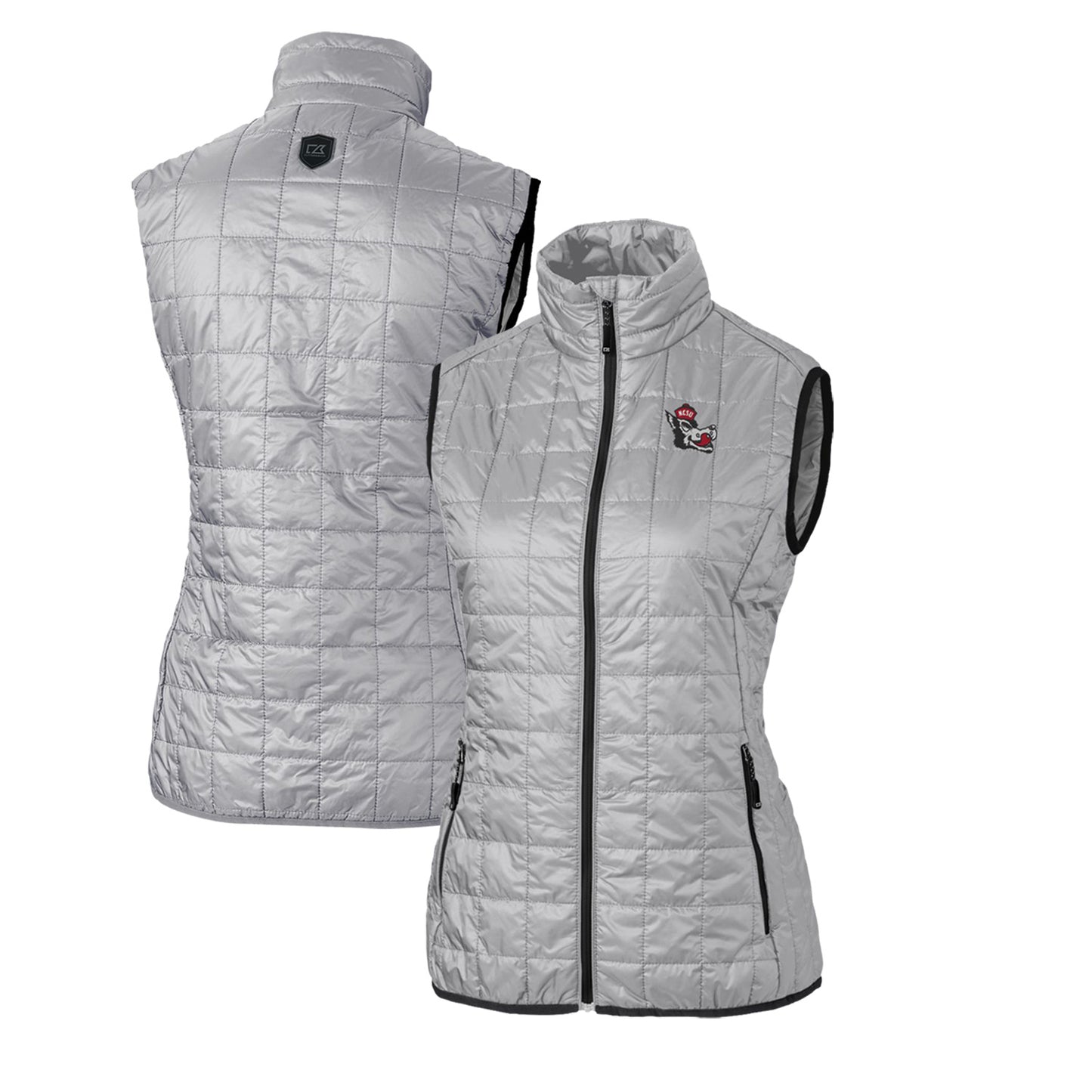 Women's Cutter & Buck Gray NC State Wolfpack Vault Rainier PrimaLoft Eco Full-Zip Puffer Vest