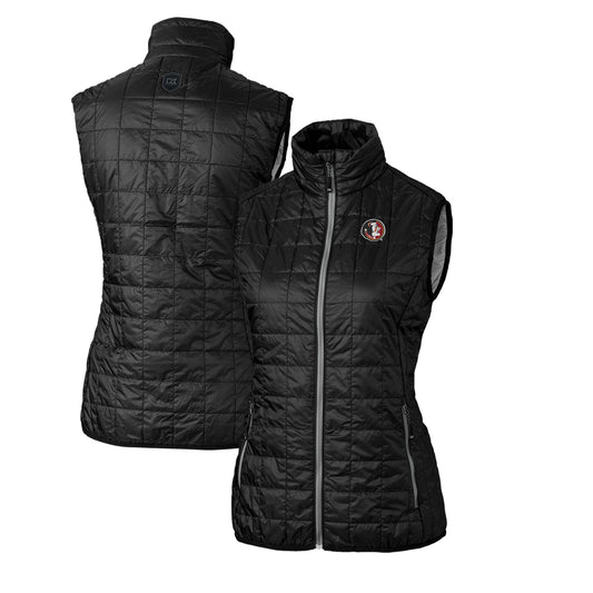 Women's Cutter & Buck Black Florida State Seminoles Vault Rainier PrimaLoft Eco Full-Zip Puffer Vest