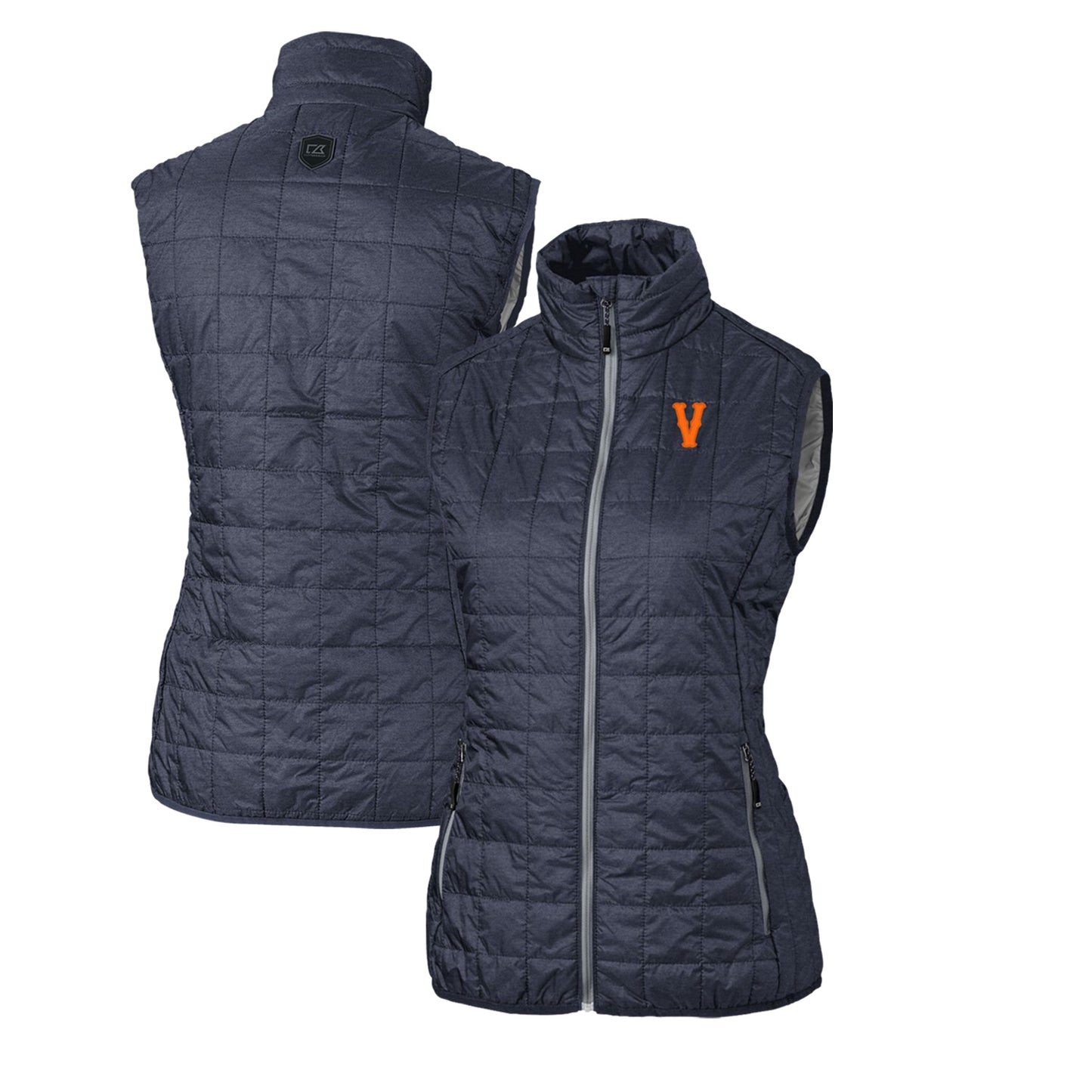 Women's Cutter & Buck Heather Navy Virginia Cavaliers Vintage Vault Rainier PrimaLoft Eco Full-Zip Puffer Vest