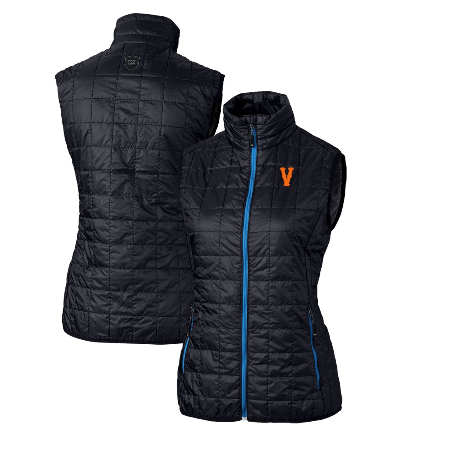 Women's Cutter & Buck Navy Virginia Cavaliers Vintage Vault Rainier PrimaLoft Eco Full-Zip Puffer Vest