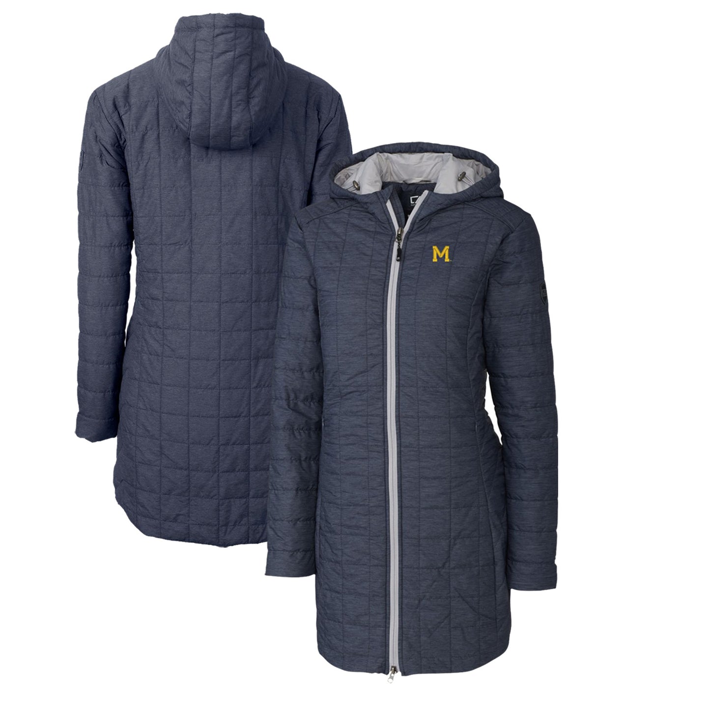 Women's Cutter & Buck Heather Navy Michigan Wolverines Vault Rainier Primaloft Eco Hooded Long Coat