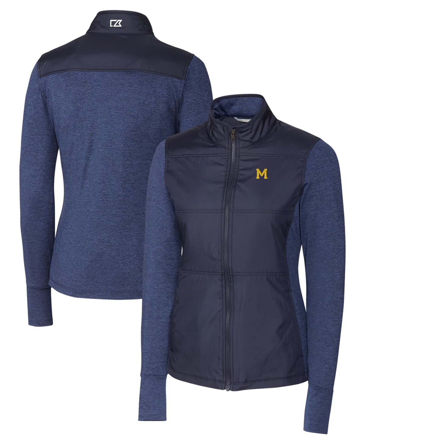 Women's Cutter & Buck Navy Michigan Wolverines Vault Stealth Hybrid Quilted Full-Zip Jacket