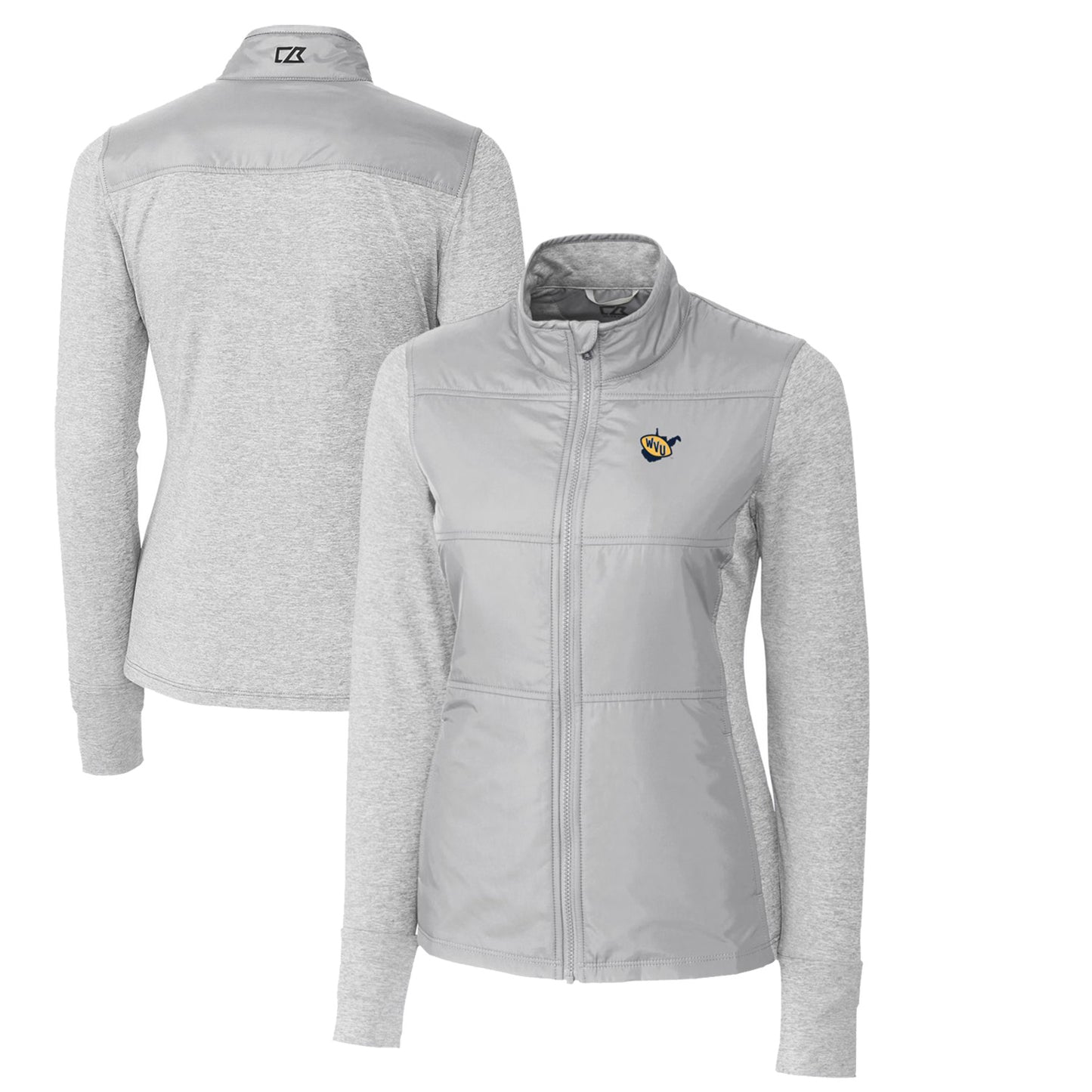 Women's Cutter & Buck Gray West Virginia Mountaineers Vault Stealth Hybrid Quilted Full-Zip Jacket