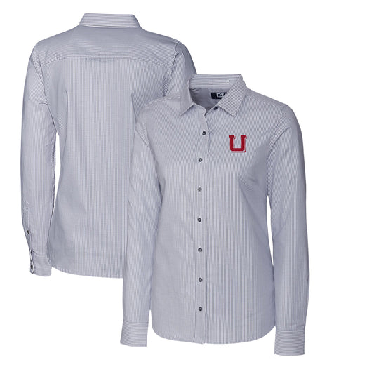 Women's Cutter & Buck Charcoal Utah Utes Oxford Stripe Stretch Long Sleeve Button-Up Shirt