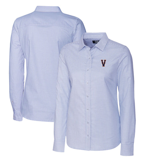 Women's Cutter & Buck Light Blue Virginia Cavaliers Vintage Oxford Stripe Stretch Long Sleeve Button-Up Shirt