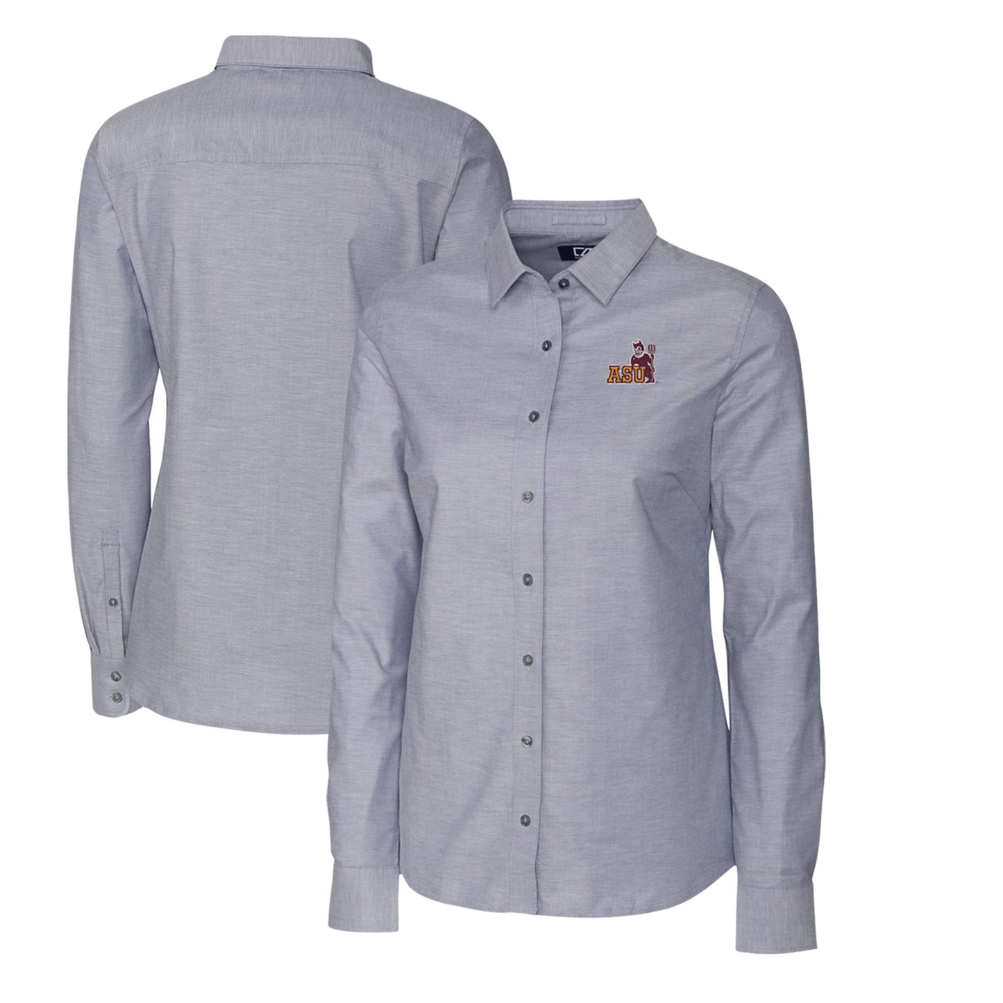 Women's Cutter & Buck Charcoal Arizona State Sun Devils Oxford Stretch Long Sleeve Button-Up Shirt