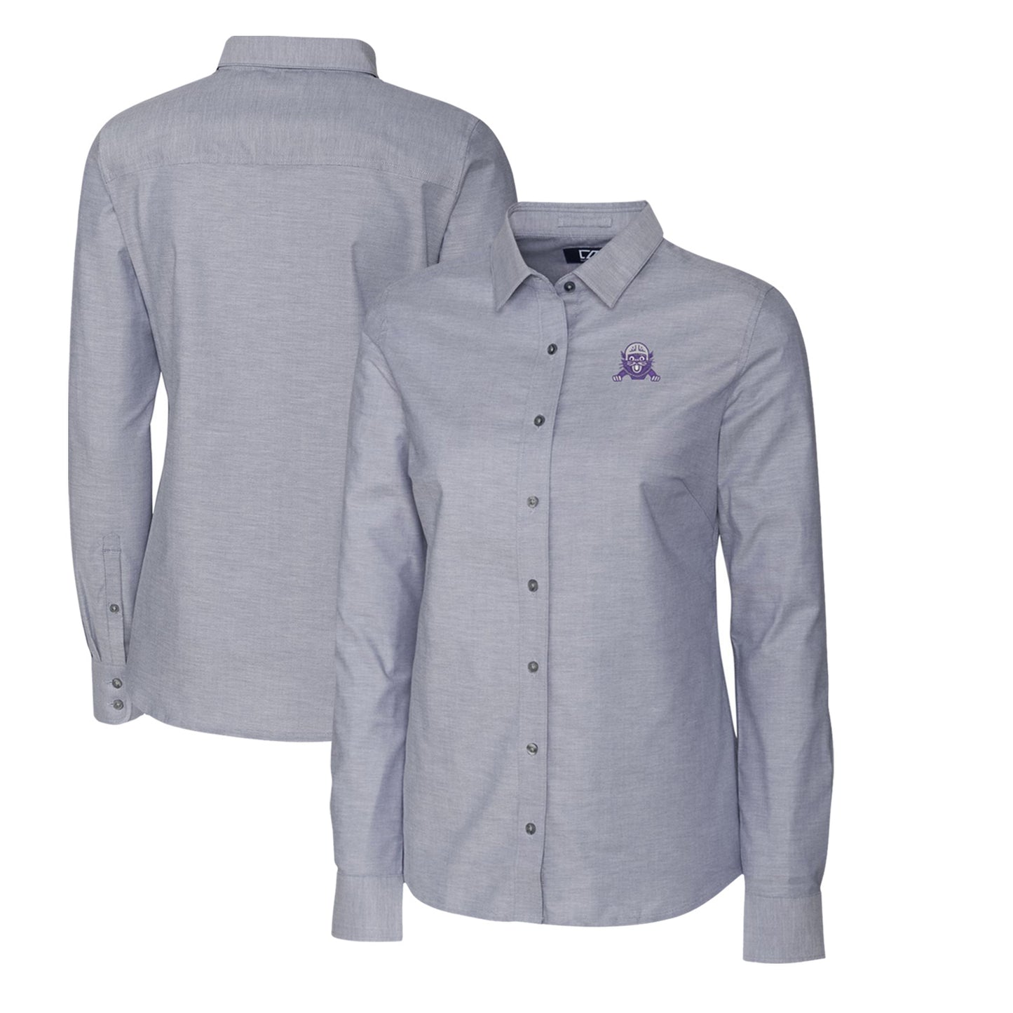 Women's Cutter & Buck Charcoal Northwestern Wildcats Oxford Stretch Long Sleeve Button-Up Shirt