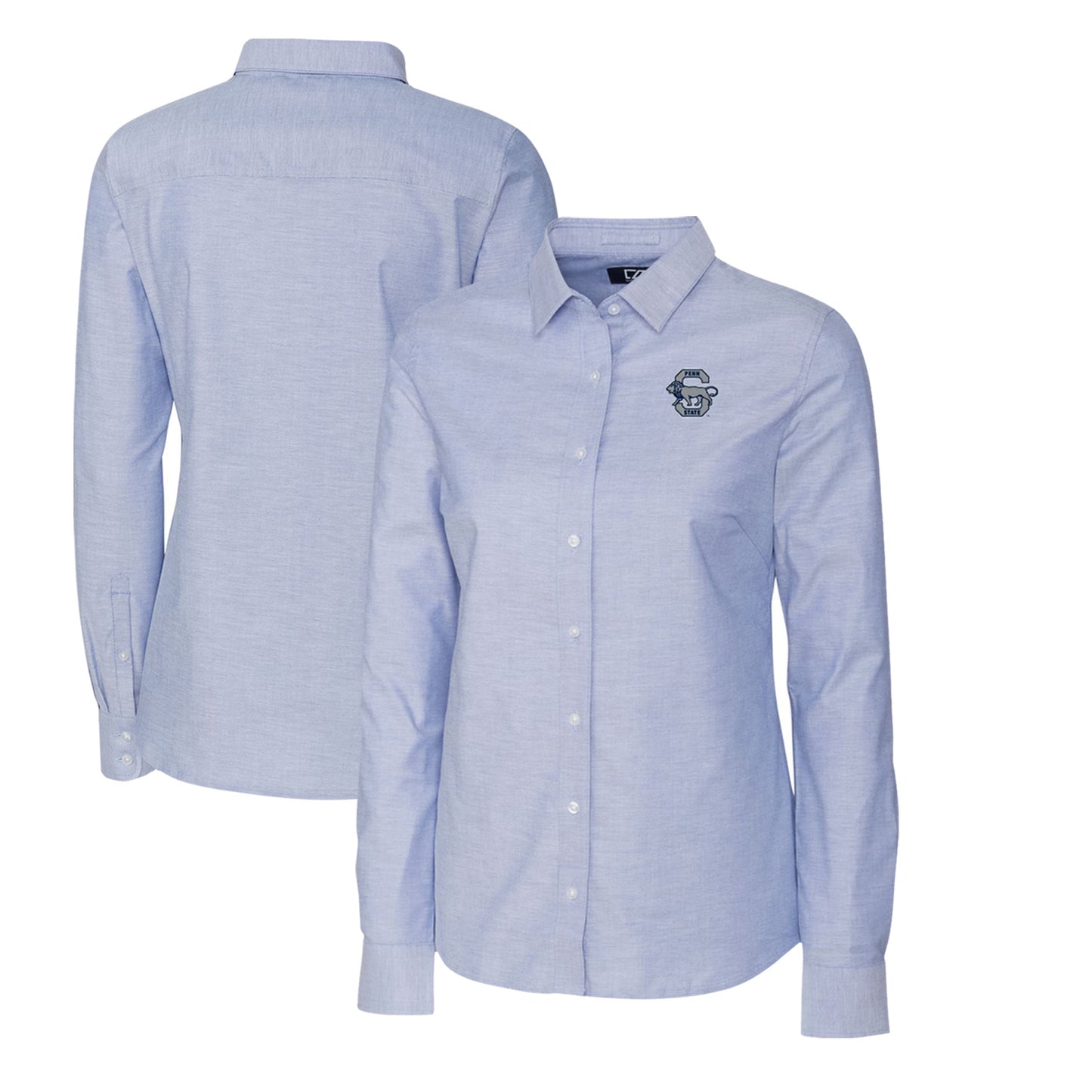 Women's Cutter & Buck Light Blue Penn State Nittany Lions Oxford Stretch Long Sleeve Button-Up Shirt