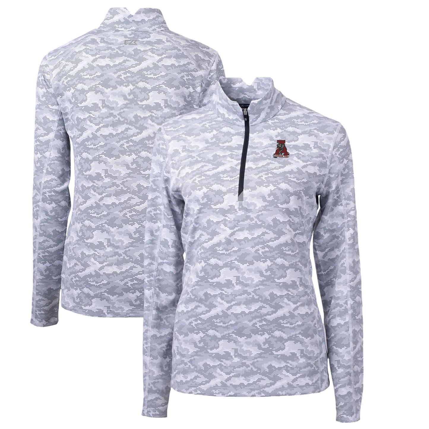 Women's Cutter & Buck Charcoal Alabama Crimson Tide Traverse Camo Print Stretch Quarter-Zip Pullover Top