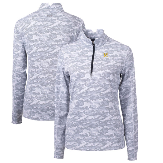 Women's Cutter & Buck Charcoal Michigan Wolverines Traverse Camo Print Stretch Quarter-Zip Pullover Top