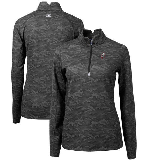 Women's Cutter & Buck Black Ohio State Buckeyes Traverse Camo Print Stretch Quarter-Zip Pullover Top